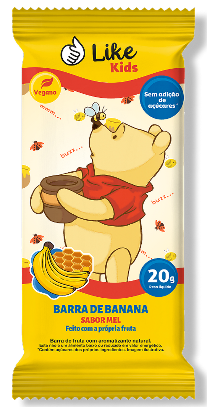 Barra Banana Mel Sem Açúcar Vegana  Caixa 12 Un - Like Kids