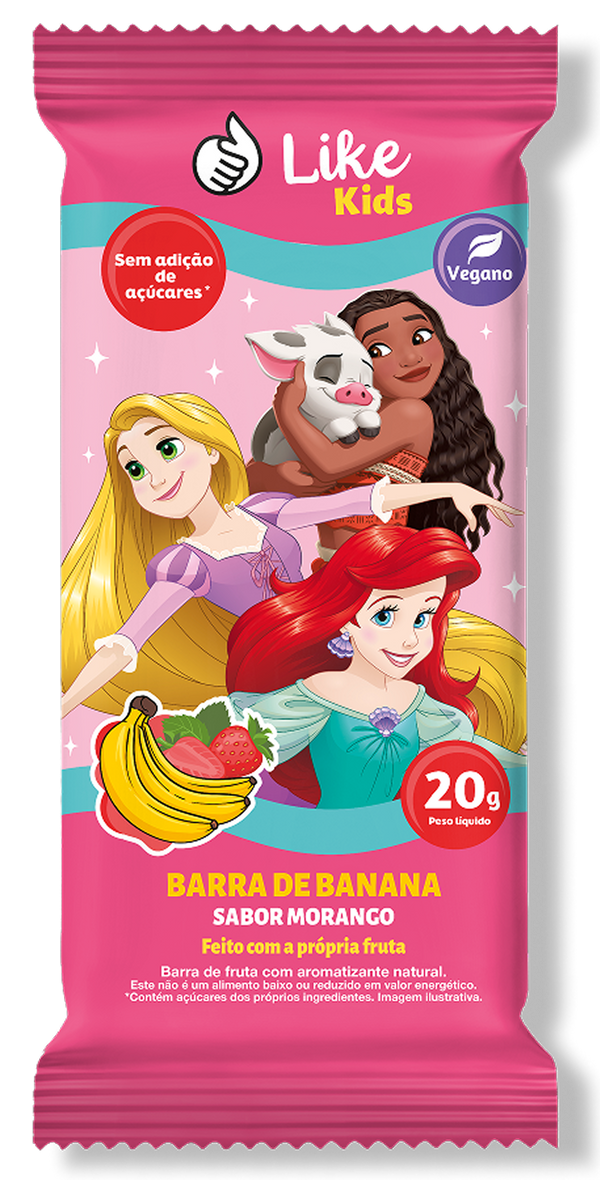 Barra Banana Morango Sem Açúcar Vegana Caixa 12 Un  - Like Kids