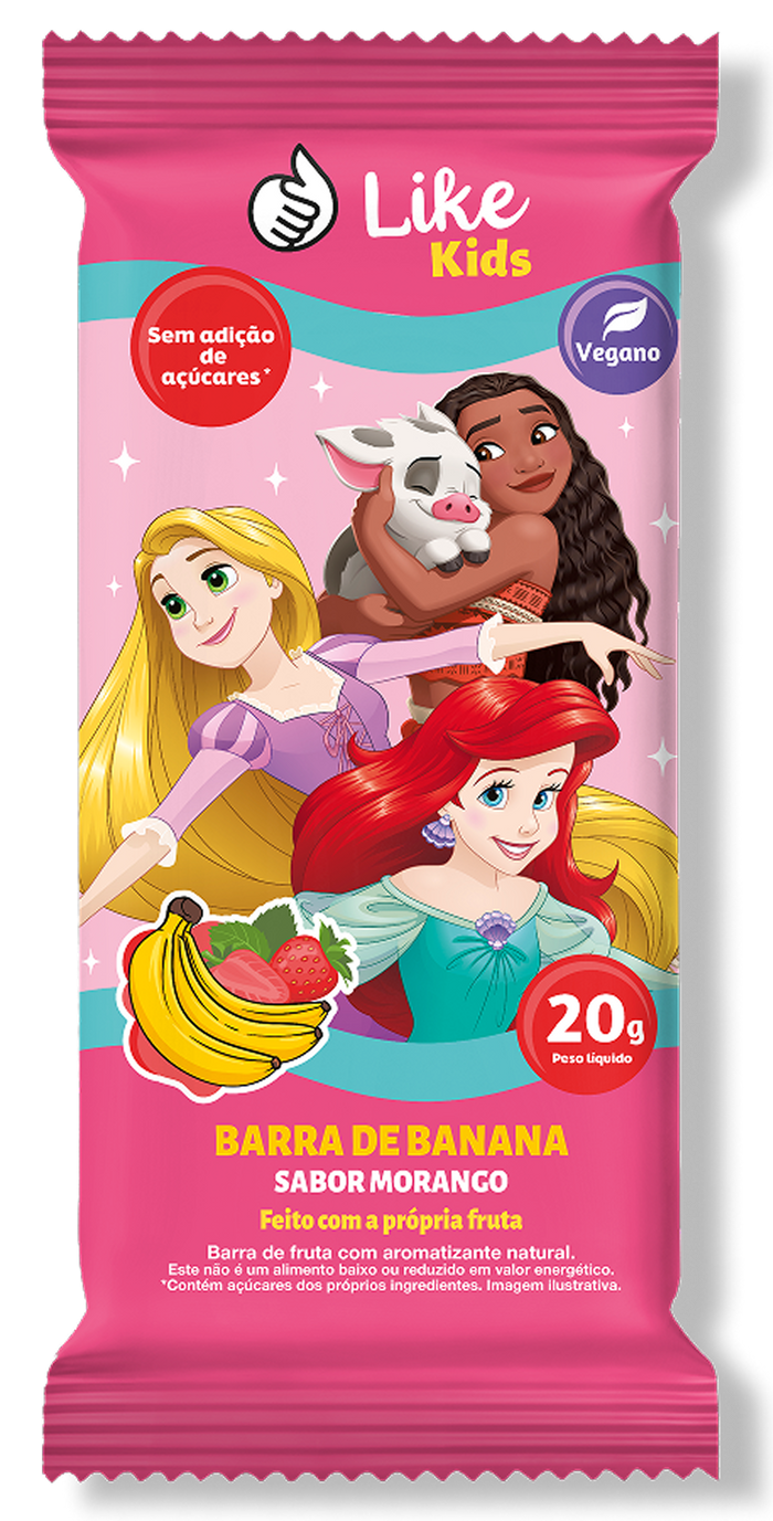 Barra Banana Morango Sem Açúcar Vegana Caixa 12 Un  - Like Kids