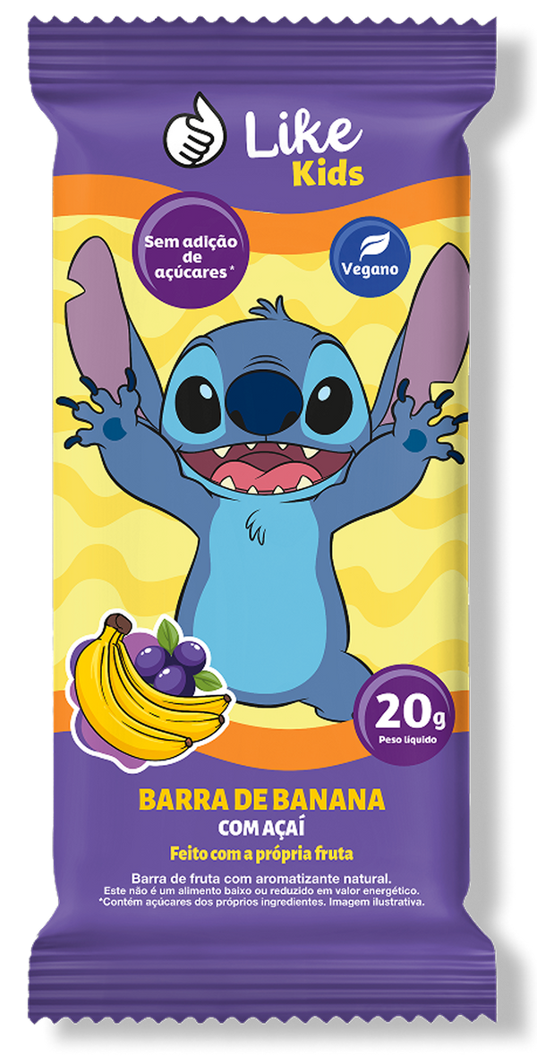 Barra Banana Açaí Sem Açúcar Vegana Caixa 12 Un - Like Kids