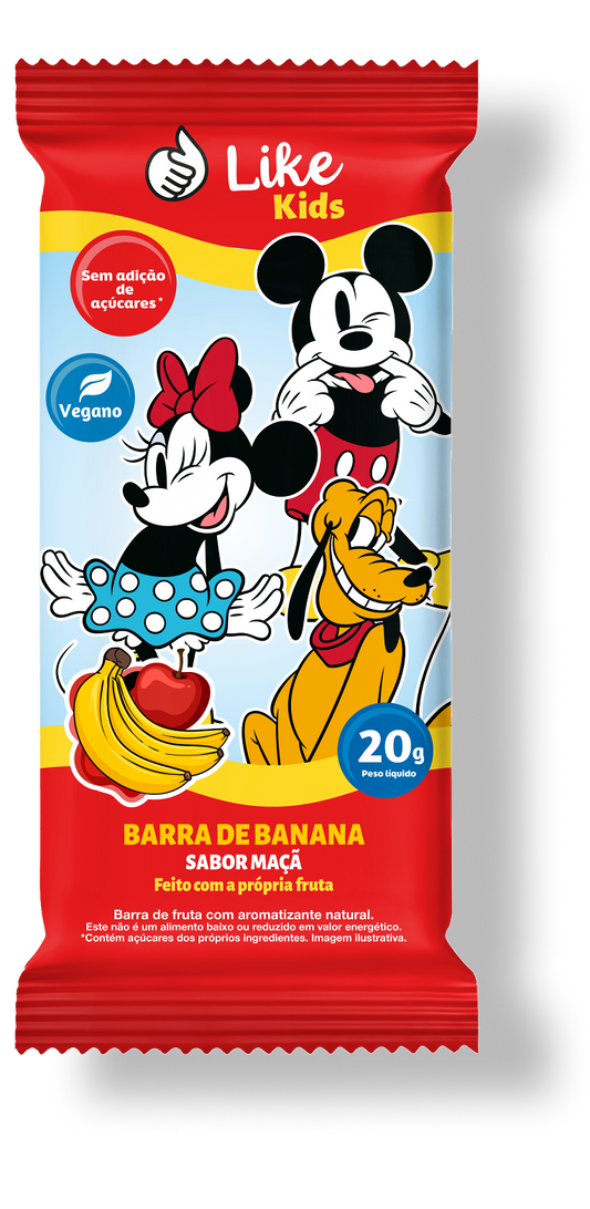 Barra Banana Maçã Sem Açúcar Vegana  Caixa 12 Un  - Like Kids