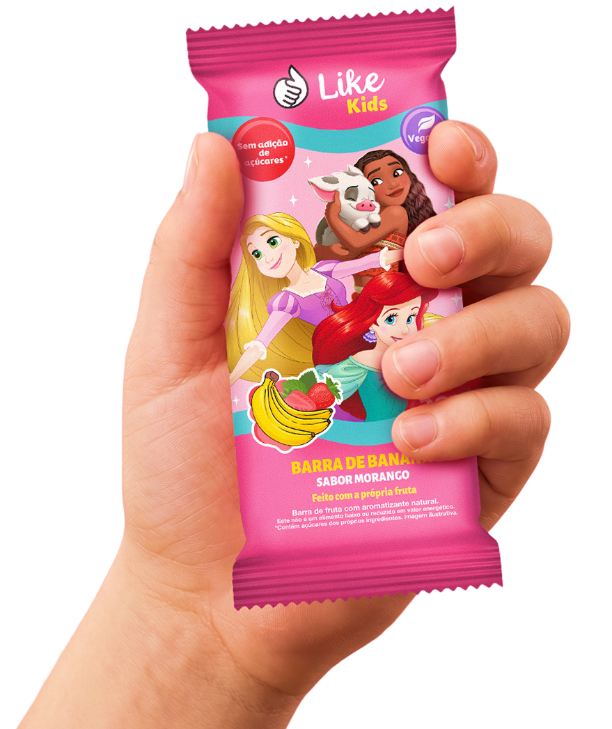 Mão segurando barrinha Like Kids Princesas